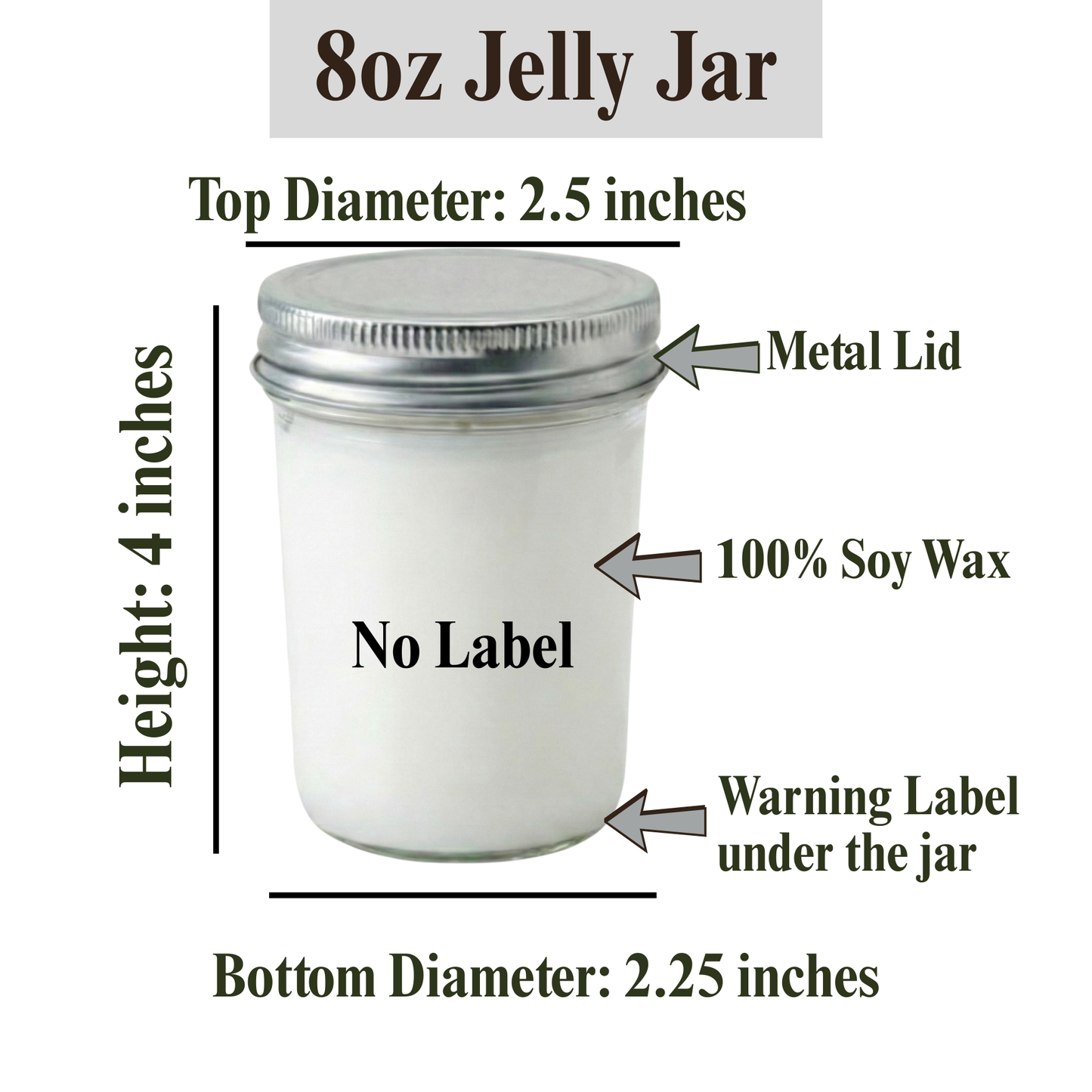 8 oz. Jelly Jar, pack of 10, Hand Poured in Small Batches, No Label 100% Soy Wax Candle with  Silver Lid for Boutique owner, Market Vendors, Event Planner, Baby Shower, Weddings, Office Events and Milestone Celebration