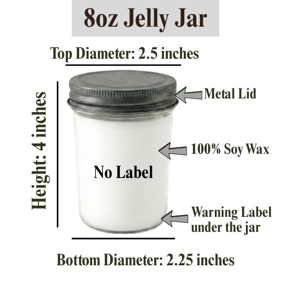 8 oz. Jelly Jar, pack of 10, No Label, 100% Soy Wax Candles (Pewter Lid)