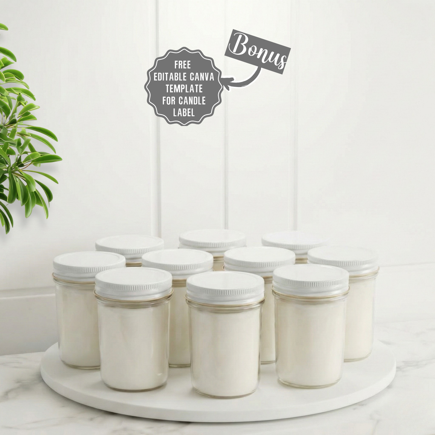 8 oz. Jelly Jar, pack of 10, Hand Poured in Small Batches, No Label 100% Soy Wax Candle with  White Lid for Boutique owner, Market Vendors, Event Planner, Baby Shower, Weddings, Office Events and Milestone Celebration