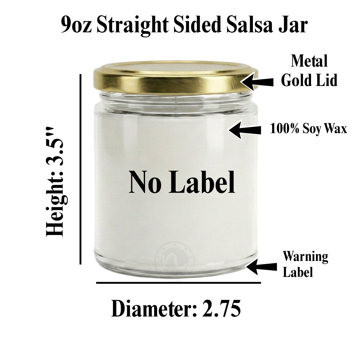 9oz Salsa Jar Soy Candle with Gold Lid, Unbranded Handpoured 10 Counts Per Order