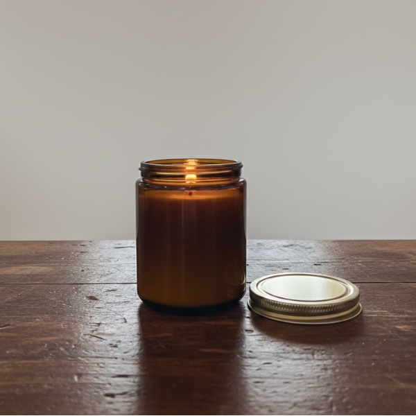 9 oz. Amber Jar, pack of 10, Hand Poured, No Label, 100% Soy Wax Candles