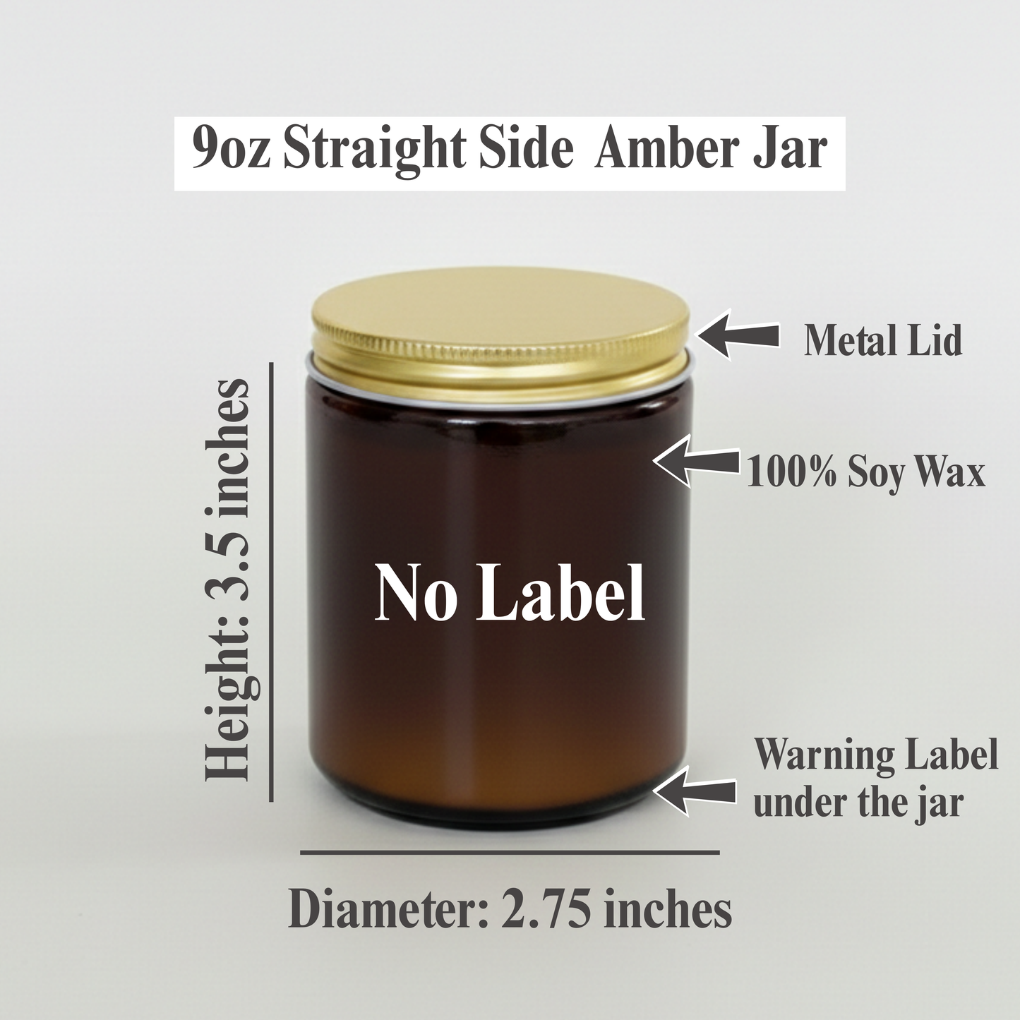 9 oz. Amber Jar, pack of 10, Hand Poured, No Label, 100% Soy Wax Candles